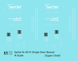 Santa Fe 40 Ft Single Door Boxcar White Super Chief - Decal - Choose Scale