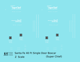 Santa Fe 40 Ft Single Door Boxcar White Super Chief - Decal - Choose Scale