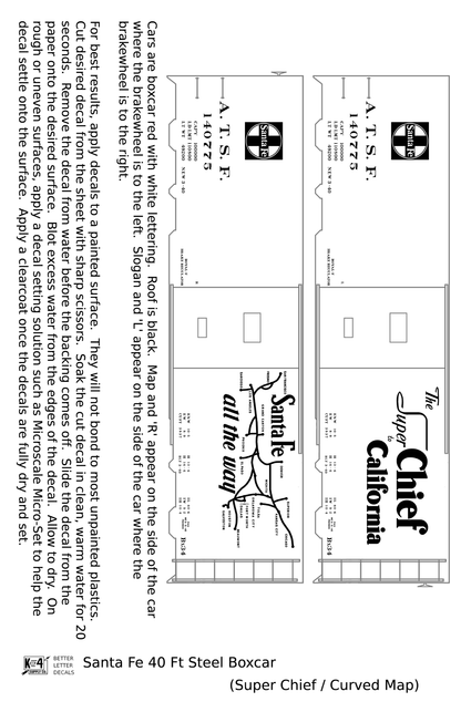 Santa Fe 40 Ft Single Door Boxcar White Super Chief Curvy Map - Decal