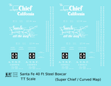 Santa Fe 40 Ft Single Door Boxcar White Super Chief Curvy Map - Decal - Choose Scale