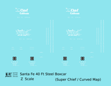 Santa Fe 40 Ft Single Door Boxcar White Super Chief Curvy Map - Decal - Choose Scale