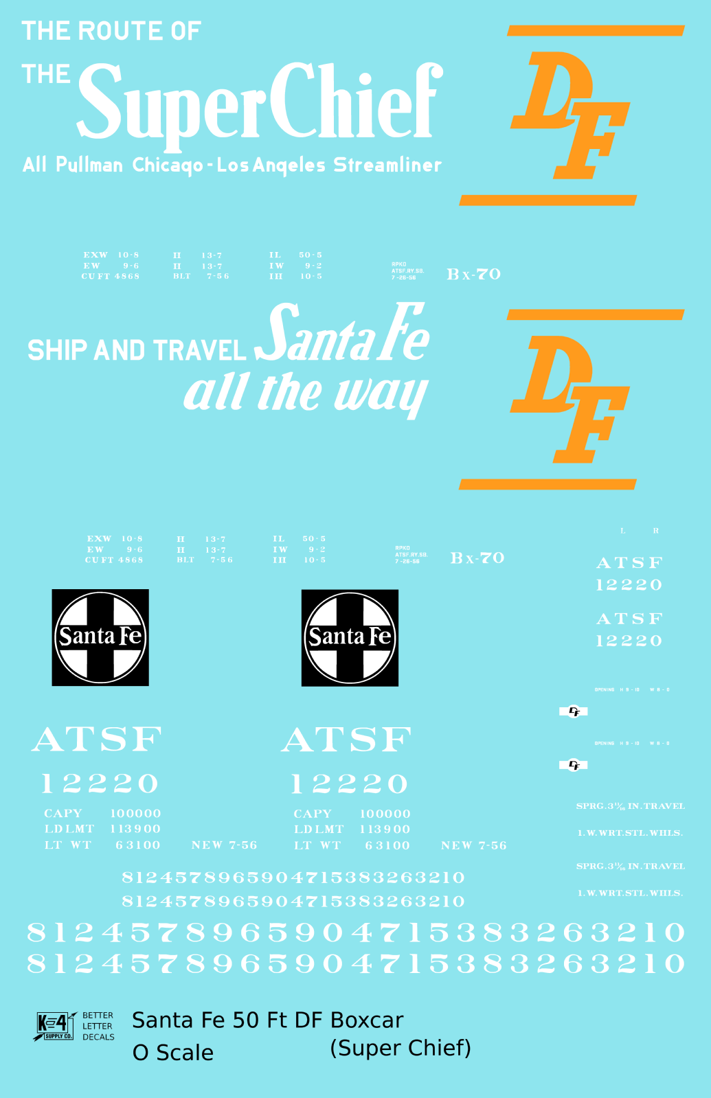 Santa Fe 50 Ft DF Boxcar White and Orange Super Chief