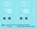 Santa Fe 50 Ft Double Door Fe-20 Boxcar White Super Chief/Map - Decal - Choose Scale