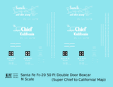 Santa Fe 50 Ft Double Door Fe-20 Boxcar White Super Chief/Map - Decal - Choose Scale