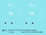 Santa Fe 50 Ft Double Door Fe-20 Boxcar White Super Chief/Map - Decal - Choose Scale