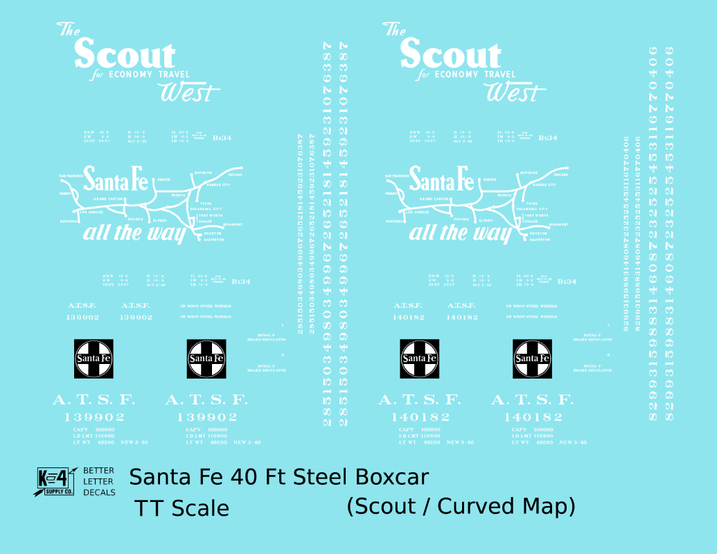 Santa Fe 40 Ft Single Door Boxcar White Scout Curvy Map