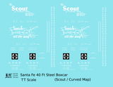 Santa Fe 40 Ft Single Door Boxcar White Scout Curvy Map - Decal - Choose Scale