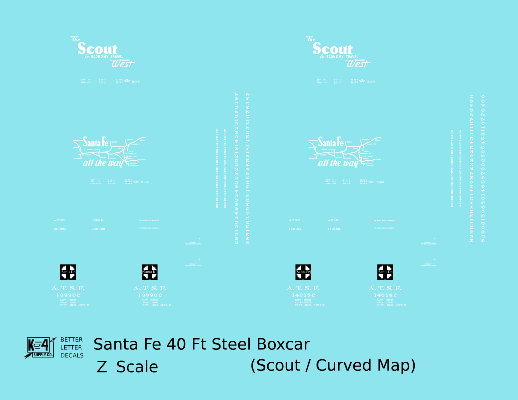 Santa Fe 40 Ft Single Door Boxcar White Scout Curvy Map