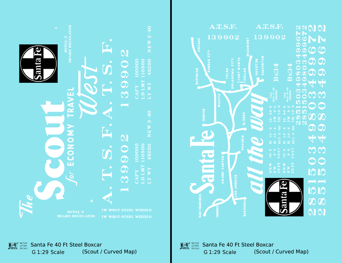 Santa Fe 40 Ft Single Door Boxcar White Scout Curvy Map
