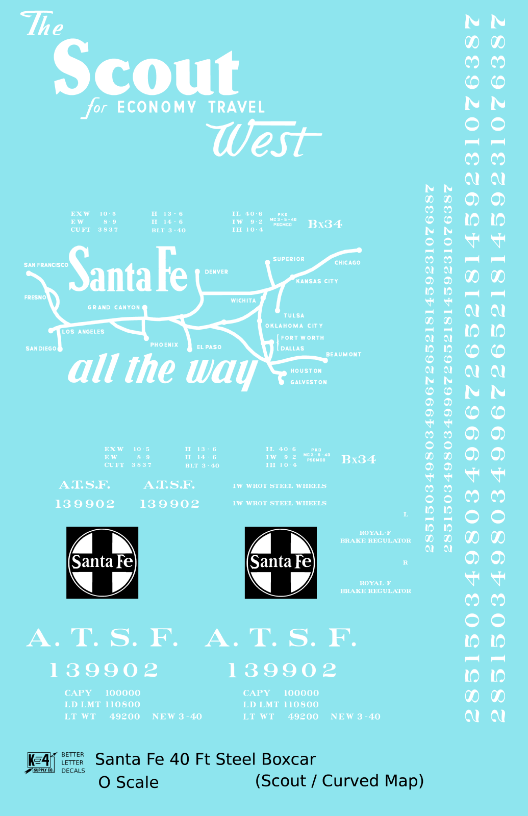 Santa Fe 40 Ft Single Door Boxcar White Scout Curvy Map