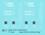 Santa Fe 40 Ft Single Door Boxcar White Super Chief/Map - Decal - Choose Scale