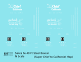 Santa Fe 40 Ft Single Door Boxcar White Super Chief/Map - Decal - Choose Scale