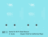 Santa Fe 40 Ft Single Door Boxcar White Super Chief/Map - Decal - Choose Scale
