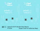 Santa Fe 50 Ft Double Door Boxcar White Super Chief/Map - Decal - Choose Scale