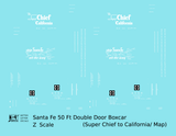 Santa Fe 50 Ft Double Door Boxcar White Super Chief/Map - Decal - Choose Scale