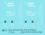 Santa Fe 40 Ft Double Door Fe-26 Boxcar White Super Chief/Map - Decal - Choose Scale