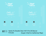Santa Fe 40 Ft Double Door Fe-26 Boxcar White Super Chief/Map - Decal - Choose Scale