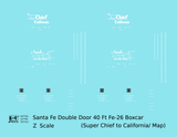 Santa Fe 40 Ft Double Door Fe-26 Boxcar White Super Chief/Map - Decal - Choose Scale