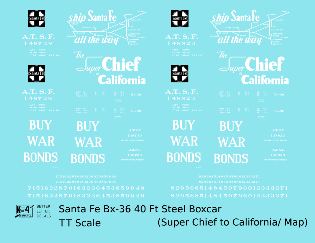Santa Fe 40 Ft Single Door Boxcar White Super Chief Buy War Bonds