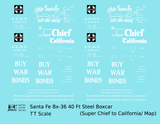 Santa Fe 40 Ft Single Door Boxcar White Super Chief Buy War Bonds - Decal - Choose Scale