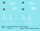 Santa Fe 40 Ft Single Door Boxcar White Super Chief Buy War Bonds - Decal - Choose Scale