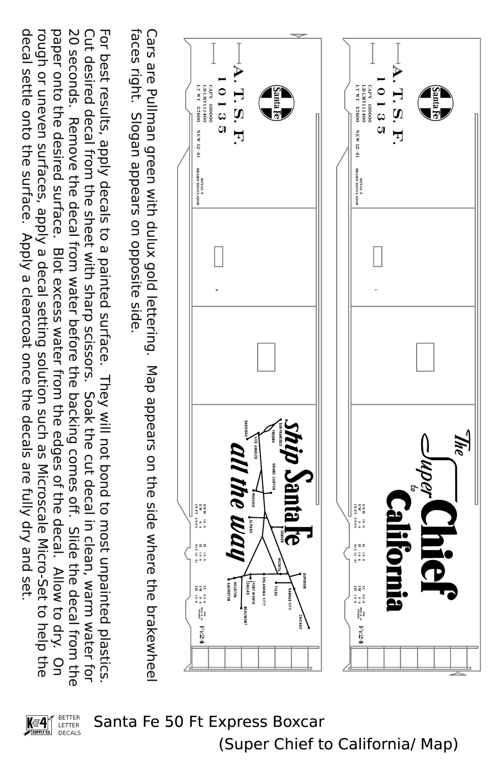 Santa Fe 50 Ft Double Door Express Boxcar Dulux Gold Super Chief/Map - Decal