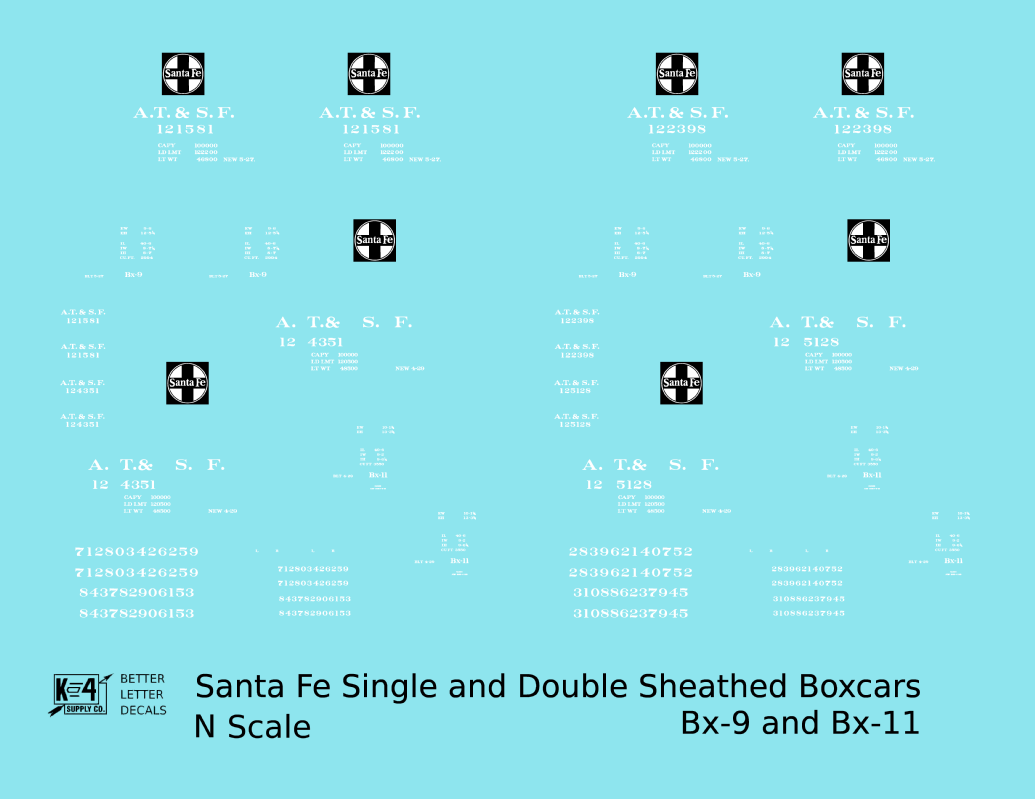 Santa Fe Single and Double Sheathed Boxcars White