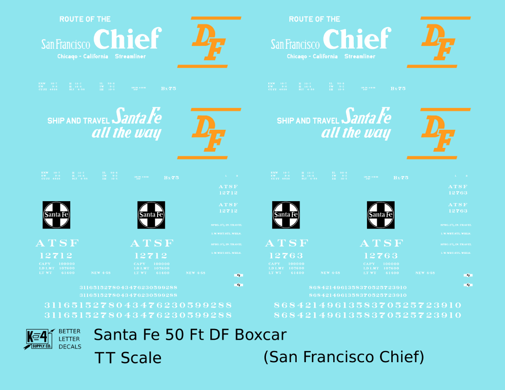 Santa Fe 50 Ft DF Boxcar White and Orange San Francisco Chief