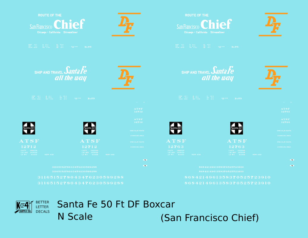 Santa Fe 50 Ft DF Boxcar White and Orange San Francisco Chief