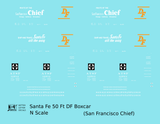 Santa Fe 50 Ft DF Boxcar White and Orange San Francisco Chief - Decal - Choose Scale