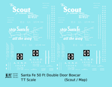 Santa Fe 50 Ft Double Door Boxcar White Scout/Map - Decal - Choose Scale