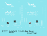 Santa Fe 50 Ft Double Door Boxcar White Scout/Map - Decal - Choose Scale