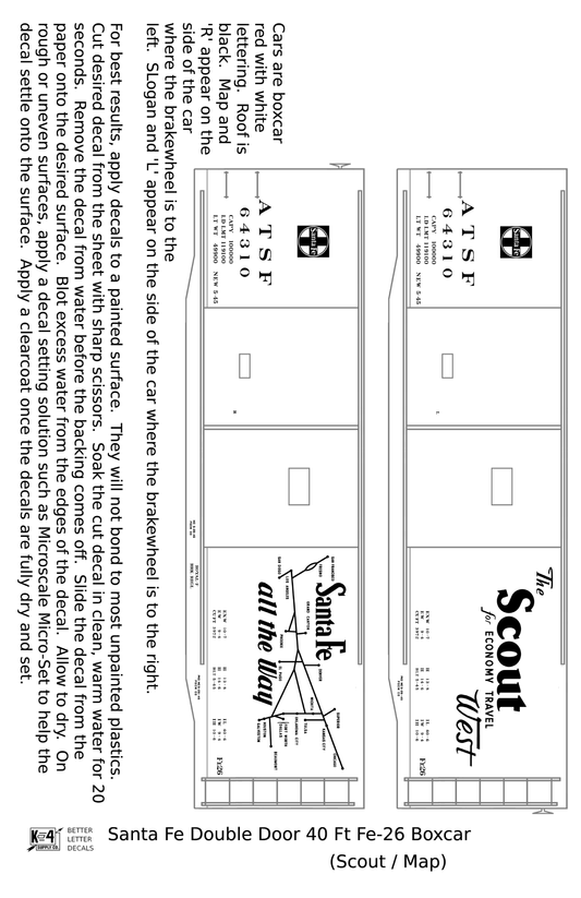 Santa Fe 40 Ft Double Door Fe-26 Boxcar White Scout/Map - Decal