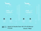 Santa Fe 40 Ft Double Door Fe-26 Boxcar White Scout/Map - Decal - Choose Scale