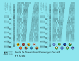 Santa Fe Streamlined Passenger Cars Black #1 - Decal - Choose Scale