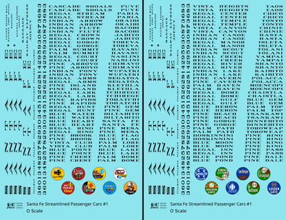 Santa Fe Streamlined Passenger Cars Black #1 - Decal - Choose Scale