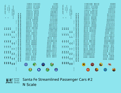 Santa Fe Streamlined Passenger Cars Black #2 - Decal - Choose Scale