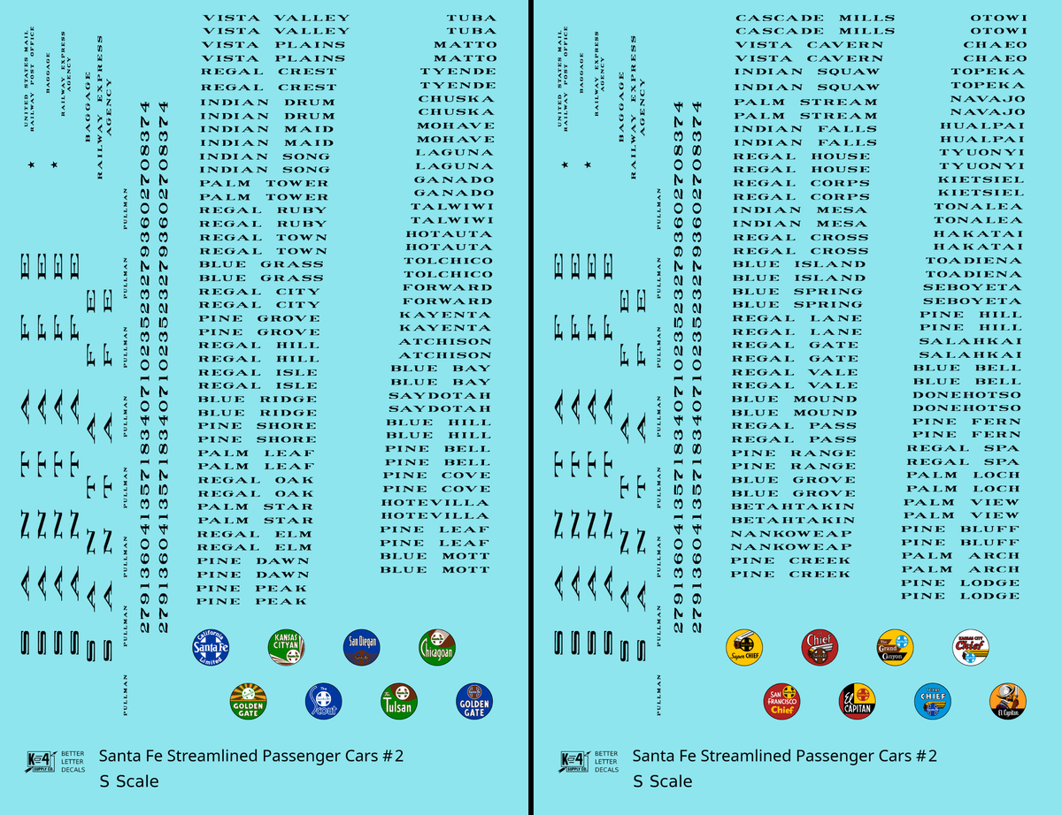 Santa Fe Streamlined Passenger Cars Black #2 - Decal - Choose Scale