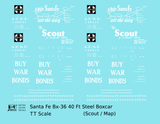 Santa Fe 40 Ft Single Door Boxcar White Scout Buy War Bonds - Decal - Choose Scale