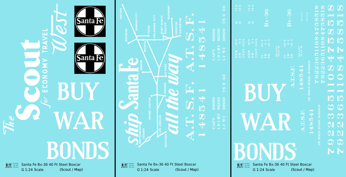 Santa Fe 40 Ft Single Door Boxcar White Scout Buy War Bonds