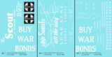 Santa Fe 40 Ft Single Door Boxcar White Scout Buy War Bonds - Decal - Choose Scale