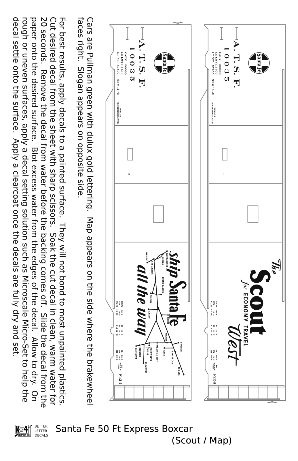 Santa Fe 50 Ft Double Door Express Boxcar Dulux Gold Scout/Map