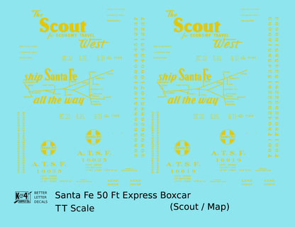 Santa Fe 50 Ft Double Door Express Boxcar Dulux Gold Scout/Map