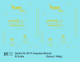 Santa Fe 50 Ft Double Door Express Boxcar Dulux Gold Scout/Map - Decal - Choose Scale
