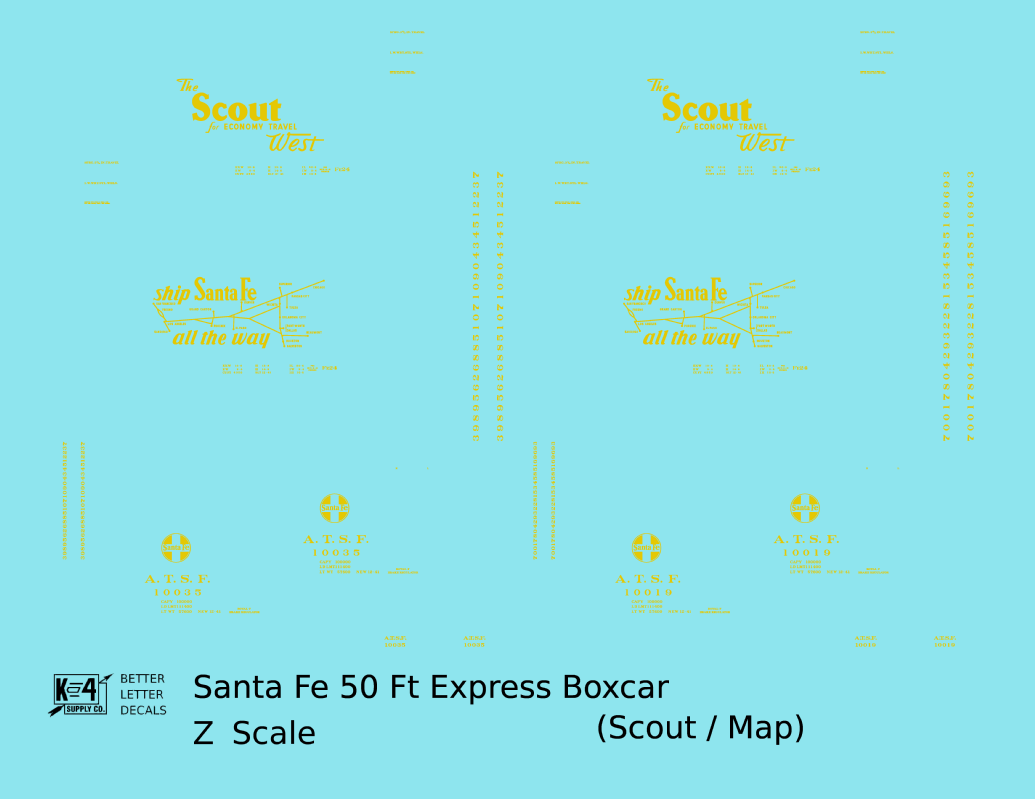 Santa Fe 50 Ft Double Door Express Boxcar Dulux Gold Scout/Map