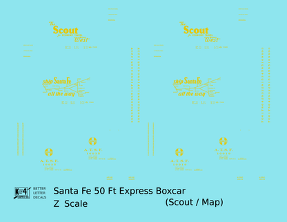 Santa Fe 50 Ft Double Door Express Boxcar Dulux Gold Scout/Map