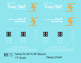 Santa Fe 50 Ft DF Boxcar White and Orange Texas Chief - Decal - Choose Scale