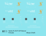 Santa Fe 50 Ft DF Boxcar White and Orange Texas Chief - Decal - Choose Scale