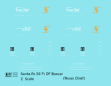 Santa Fe 50 Ft DF Boxcar White and Orange Texas Chief - Decal - Choose Scale