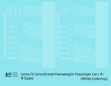 Santa Fe Smoothside/Heavyweight Passenger Cars White #1 - Decal - Choose Scale